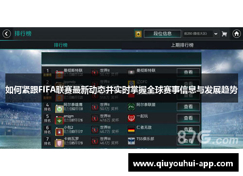 如何紧跟FIFA联赛最新动态并实时掌握全球赛事信息与发展趋势